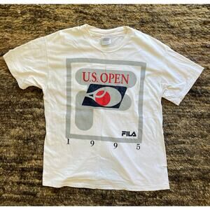US Open Tennis Large Fila White T Shirt Vintage 1995